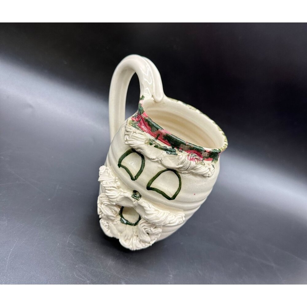 Vintage Santa Claus Mug Handmade Pottery Spongeware Coffee Cup Christmas Decor